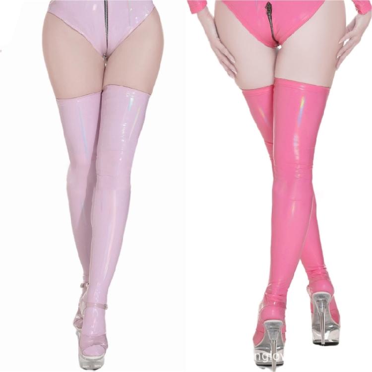 Shimmering Thigh High Stockings Faux Leather Stockings Pantyhose for Women Girls Oil Glossy Over The Knee Socks