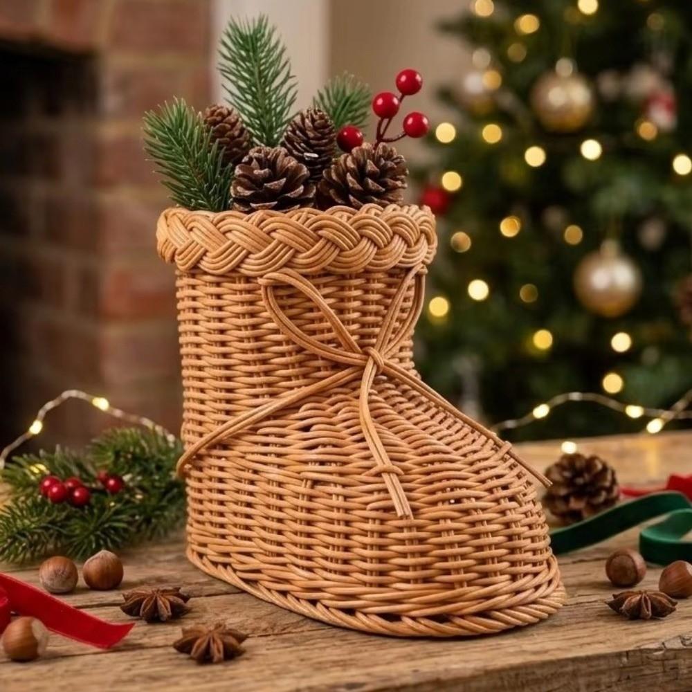 Plastic Christmas Boot Basket Handwoven Imitation Rattan Storage Basket Bathroom