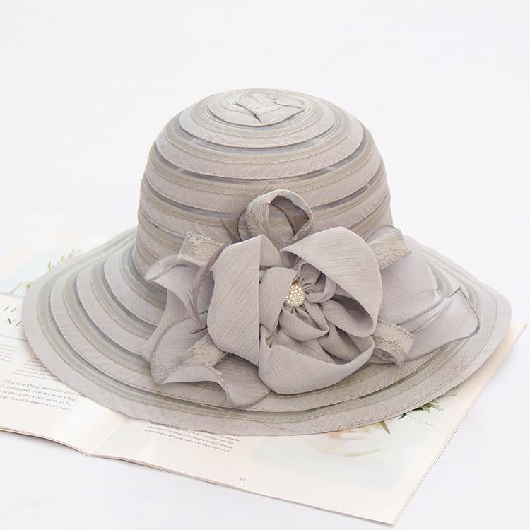 European and American fashion big-brimmed top hat women's lace flower shade mesh hat summer folding beach hat outdoor sun hat