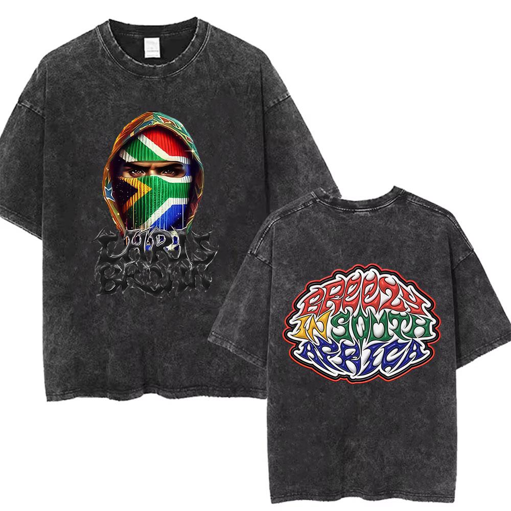 retro Washed Chris Brown Breezy Bowl XX Tour Graphic T Shirts Men Hip Hop Fashion Casual Tshirts Unisex Summer Cotton tees