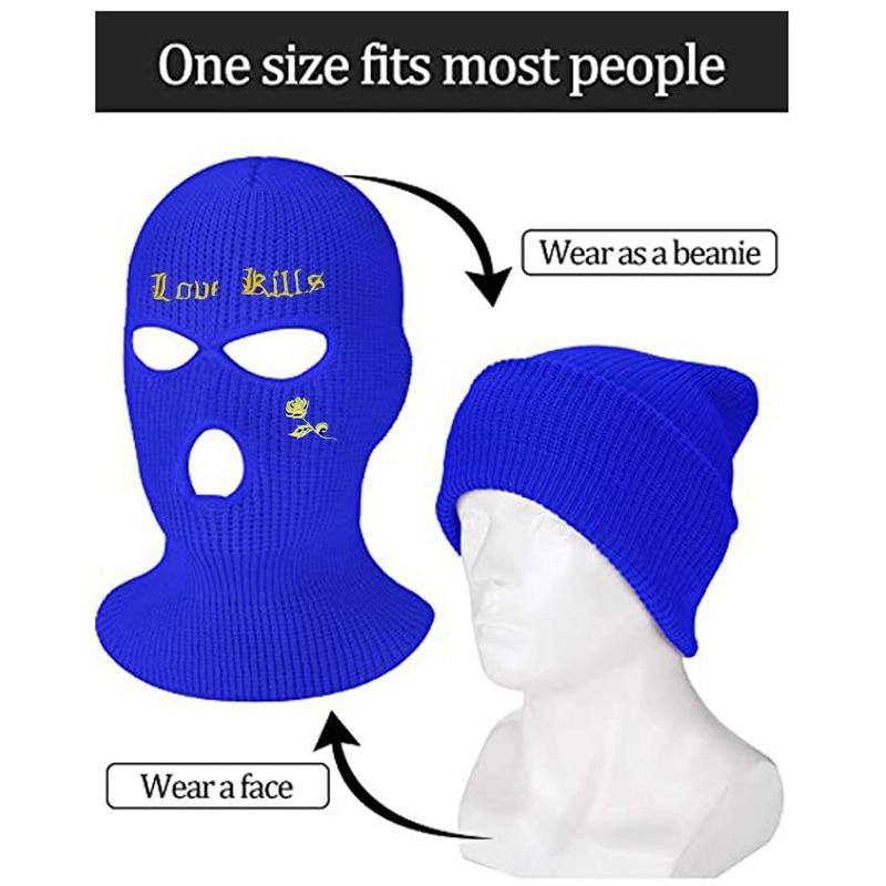 1Pc Embroidery Balaclava Face Mask 3-Hole for Cold Weather Winter Ski Mask for Men and Women Thermal Cycling Mask Christmas Gift
