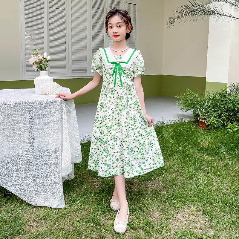 Girls' Stylish Floral Summer Dress with Puff Sleeves