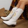 Cowboy Boots for Women Cowgirl Mid Calf Western Boots Embroidered Pull On Pointed Toe Chunky Block Heel Booties Women's Fall Non-Slip Low Heel Booties