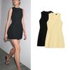 Summer New Product Women's Clothes French Pleated Design Hem Fluffy Round Neck Short Sleeveless Dress 3123281