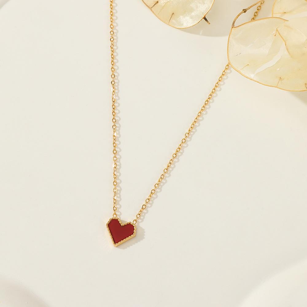 French Vintage Red Heart Pendant Necklace Adjustable Chain Women Electroplated Jewelry Light Luxury Gift
