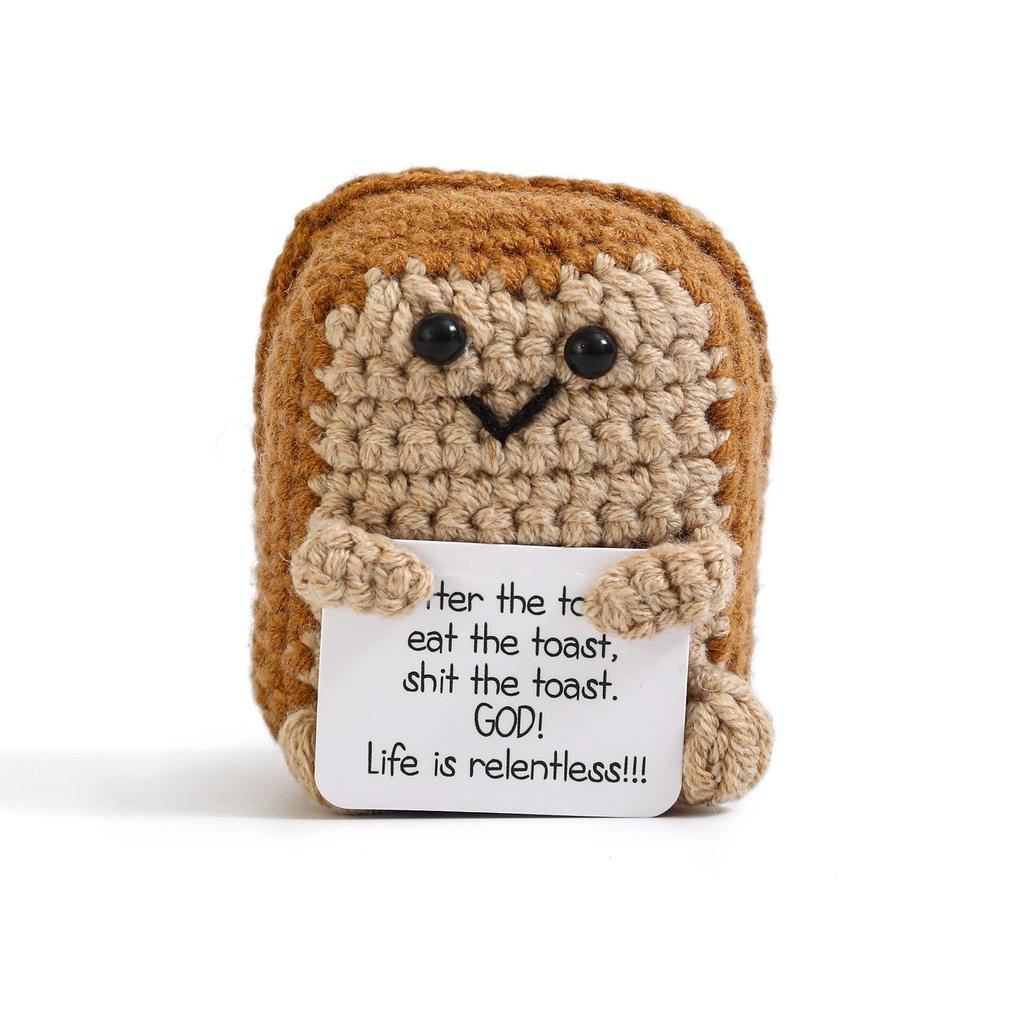 Positive Crochet Potato Doll with Card Handmade Knitted Emotional Support Hug Pocket Cucumber Ornament Room Decor Christmas Gift