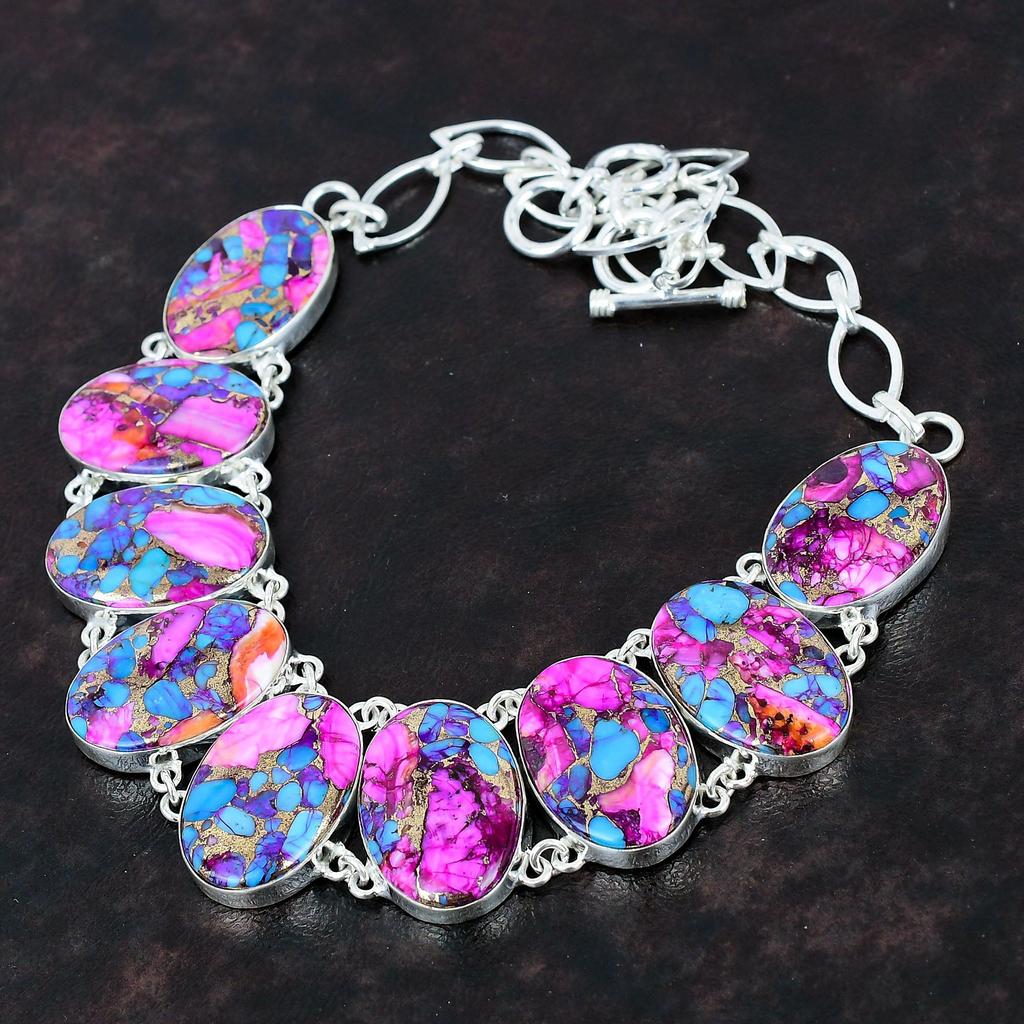 Натуральное ожерелье Kingman с розовым георгином и бирюзой, ожерелье из стерлингового серебра 925 пробы, регулируемая цепочка, ожерелье, драгоценный камень, ювелирные изделия ручной работы, подарок для мамы