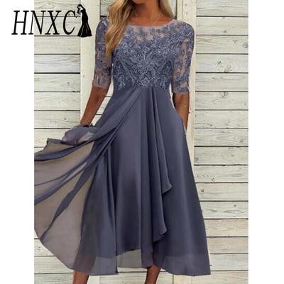 Женская мода лето весна однотонный принт с коротким рукавом и круглым вырезом повседневные платья