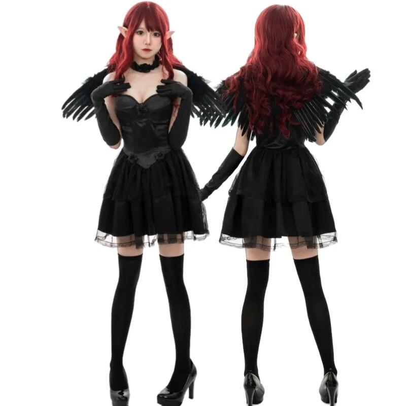 Dark Angel Halloween Anime Cosplay Costumes Gothic Lolita Punk Dress Animation Show Female Ghost Bride Role Play Demon Costume