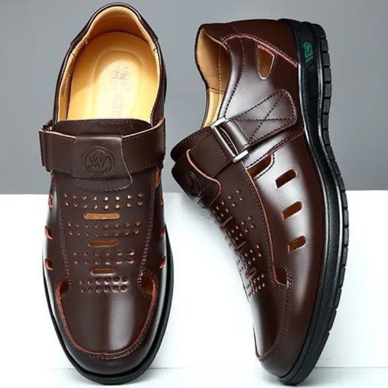 Sandals Summer Men Cozy Hollow Non-slip Soft Cool Lighted Breathable All-match Classic Wearable Fashion Casual Leather Sandals