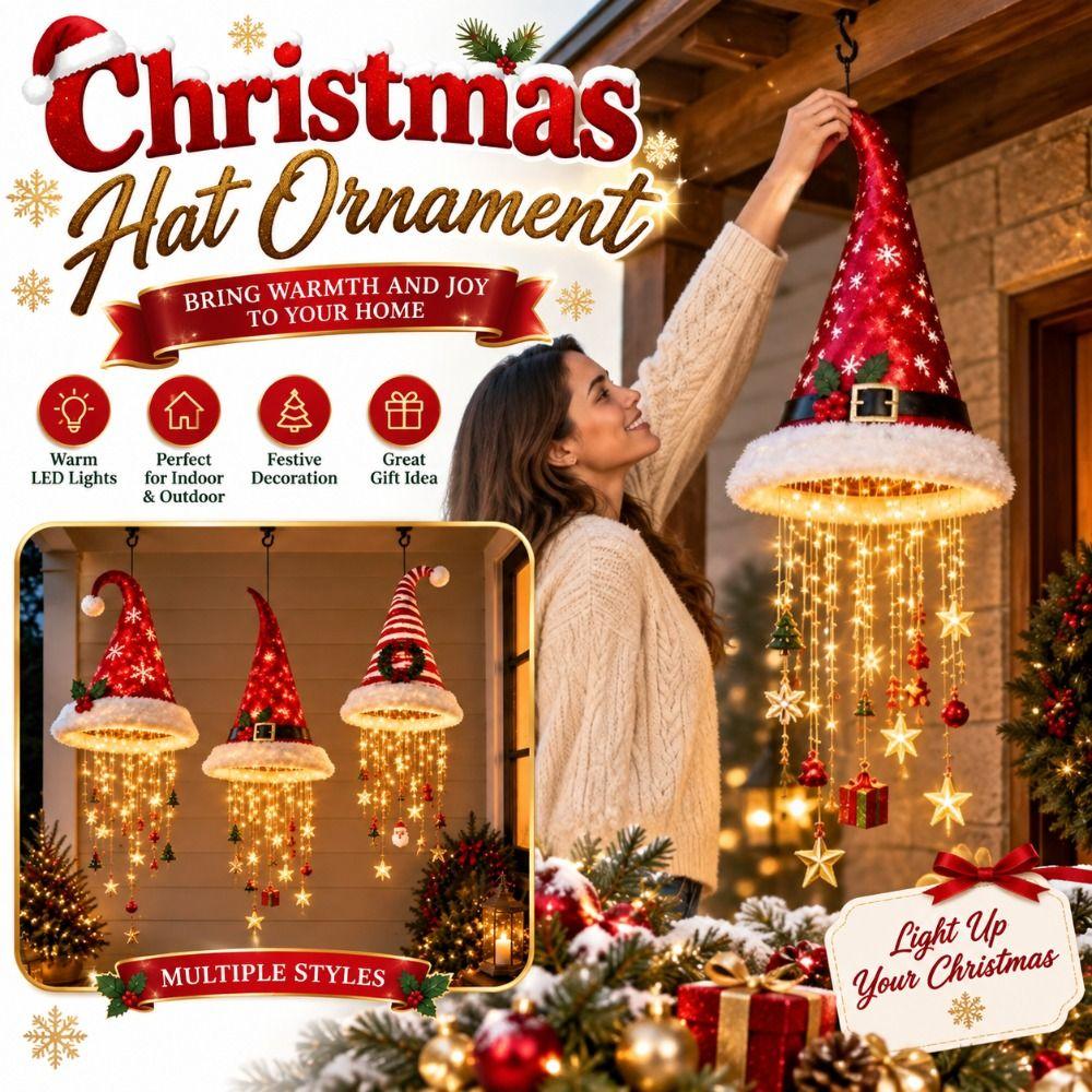 Hanging Christmas Hat Ornament Iron Hanging Wind Chime New Illuminated Ornament Home Doorway Decor