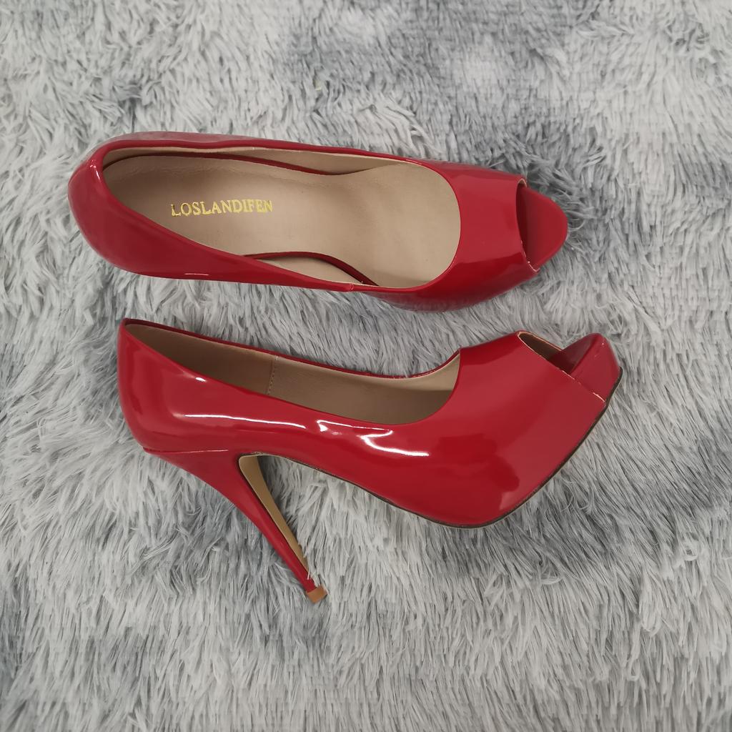 Women Platform High Heels Pumps Fashion Sexy Open Toe 12cm Patent Leather Stilettos Gladiator Party Wedding Jazz Dance Shoes