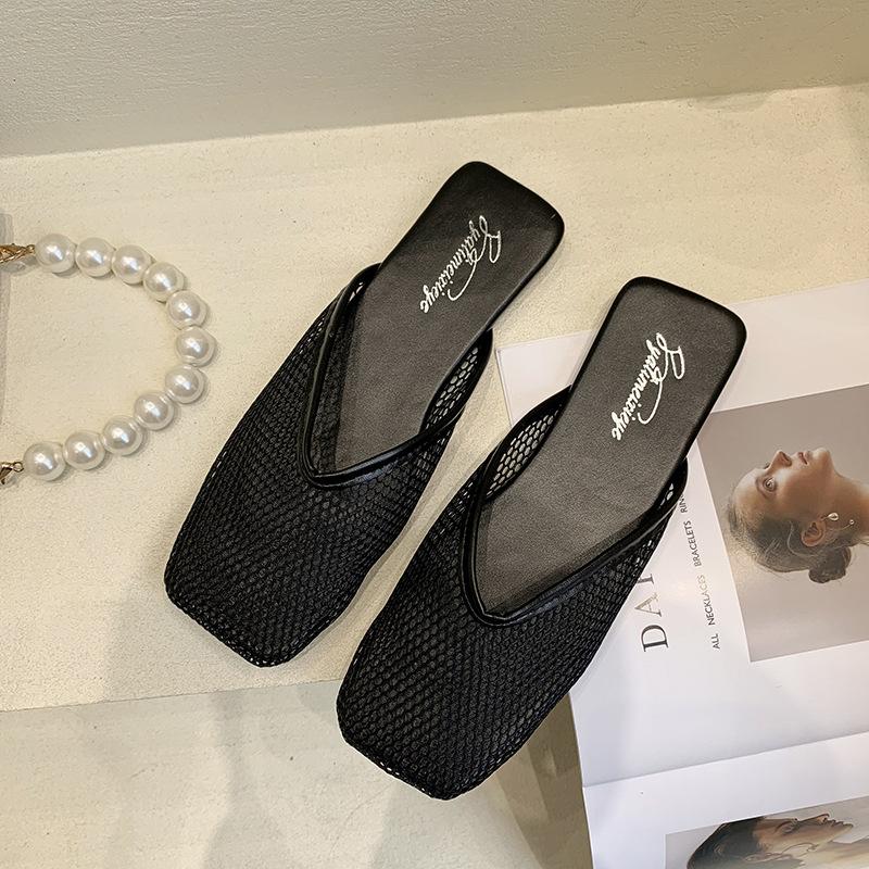 Баотоу шлепанцы женские летние на плоской подошве модные для улицы простые нескользящие ленивые сандалии полые дышащие сетчатые женские туфли