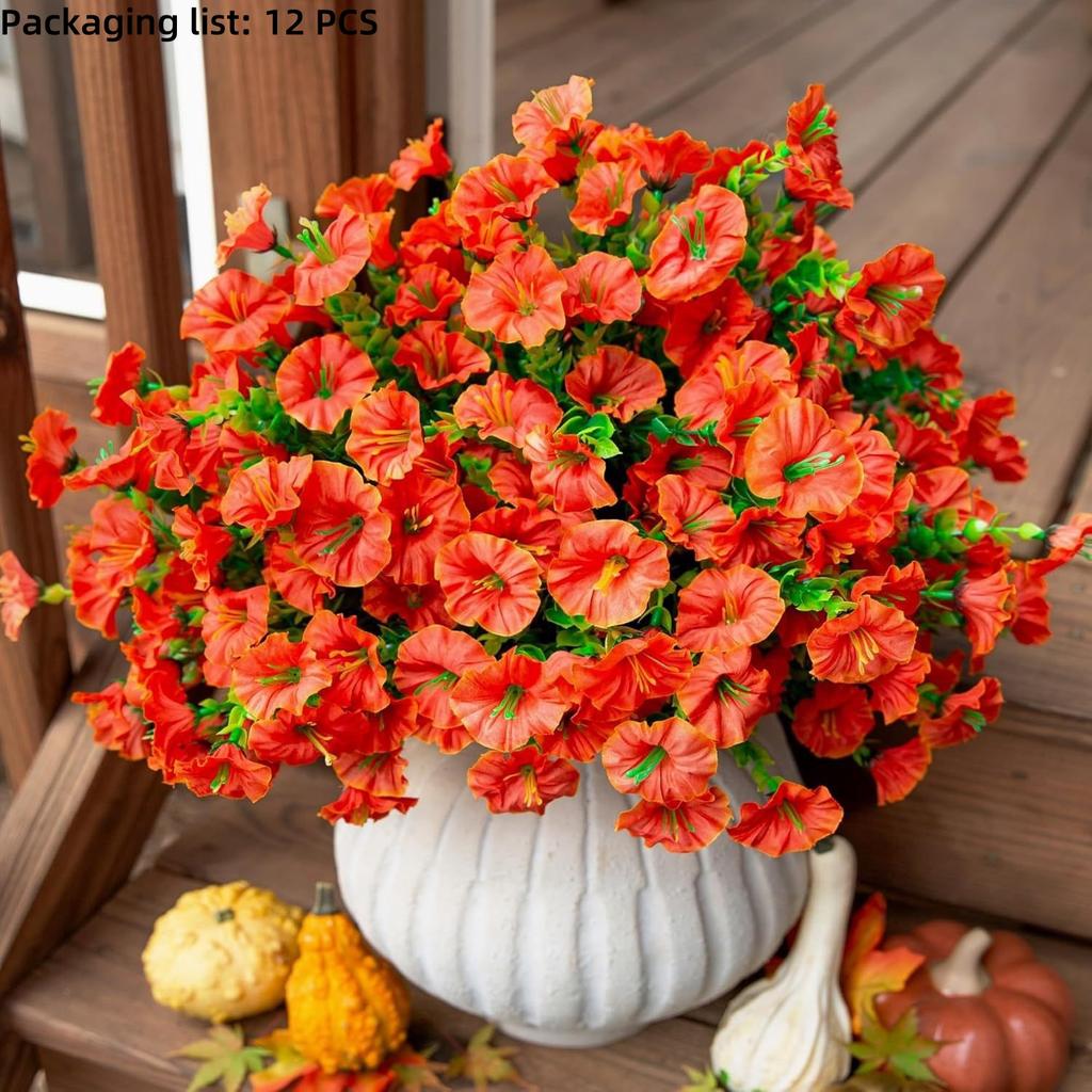 12 PCS Artificial Flowers Morning Glory-Outdoor Decor, Colorful Daisy Planter - Front Door, Porch, Patio, Window Box-Home Decor