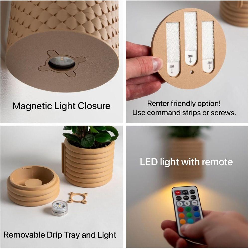 3D Printed LED Wall Planter Modern Indoor Decorative Light Desktop Flower Pots for Home Decoration