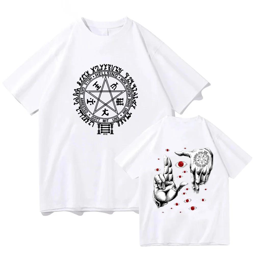 Футболки аниме Hellsing Ultimate Мужская одежда Графическая манга Глаза Алукарда Футболки Harajuku из хлопка Унисекс Летний топ Мужская уличная одежда