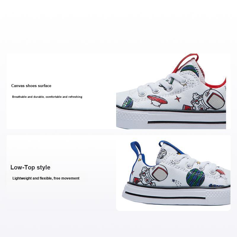 Converse Chuck Taylor All Star Superplay Холщовые Кроссовки с Мультяшным Принтом Астронавта на Липучках Прочные Дышащие Низкие Кроссовки для Ходьбы Детские Кроссовки Белые 765644C