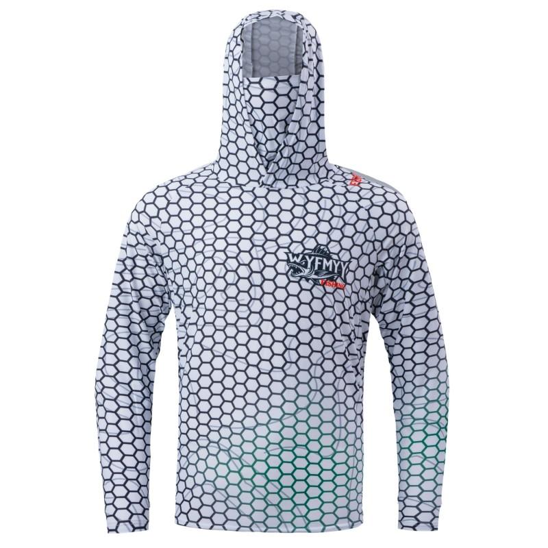 1 Mens Quick-Dry Hooded Fishing Shirt With Face Cover Gradient Honeycomb Print Lightweight Outdoor Performance Top