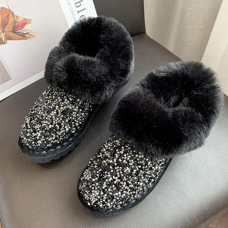 Европейские и американские короткие сапоги с пайетками 2024 года, осень и зима, новые короткие женские туфли-трубы с пайетками и плоским дном из хлопка Trafza