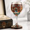 Gothic Skull Wine Glass, Hand Painted Skeleton Goblet, Day of The Dead Decor, Unique Bar Gift for Halloween