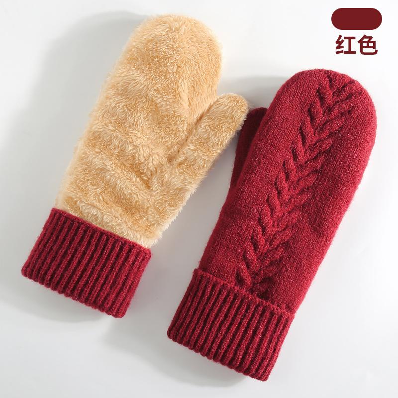 New Winter Thermal Gloves Women's Fleece Thickened Mittens Cycling Skiing Wool, Bag Cover Knitted Gloves