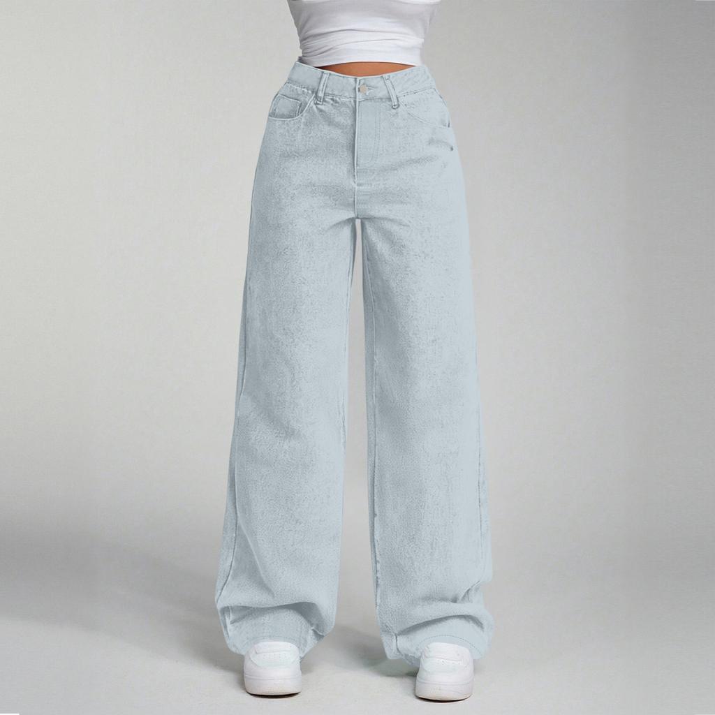 Women's High Waist Straight Leg Loose Casual Trousers Jeans