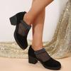 Fashion Comfortable and Versatile Mesh Single Shoes Women's New Spring and Summer Cutout Breathable Rhinestone Scrub Heels