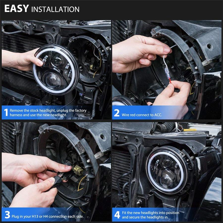 Pair 7'' 150W 10920Lm Round BlackLed Headlight High Low Beam With White Drl For Harley Jeep Wrangler Jk Tj Lj Cj Hummber H1 H2