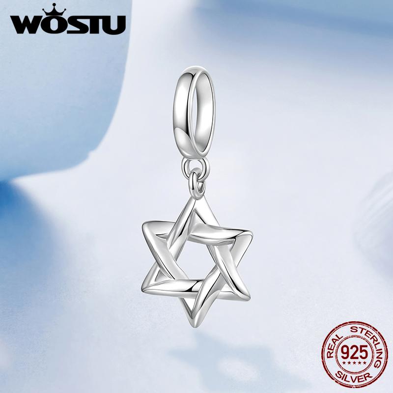 WOSTU Серебро 925 Звезда Клипса Бусины силиконовый Стопор Циркон Шарм Шестиконечная Звезда Подвеска Ель Оригинальный Браслет Ожерелье DIY Подарок на День Рождения