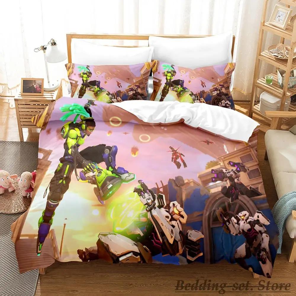 Постельное белье Overwatch 2 Односпальный Полутораспальный Двуспальный Кингсайз Комплект постельного белья Взрослый Детский Спальня Комплекты пододеяльников Аниме постельное белье Кровать