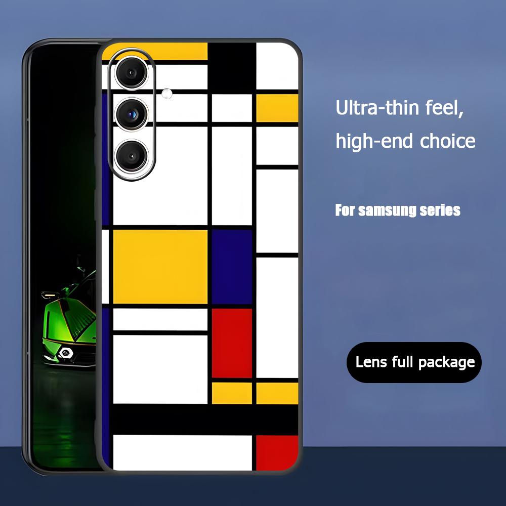 Арт Мода Чехол для телефона Пит Мондриан для Samsung Galaxy S25 S24 S23 S22 S21 S20 Plus Ultra Note20 Мягкий Черный