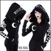 Cool Women's Fashion Cosplay Coat Hooded Jacket Print Gothic Punk Long Sleeve Witch Moon Hoodie Zipper Hoodies Plus
