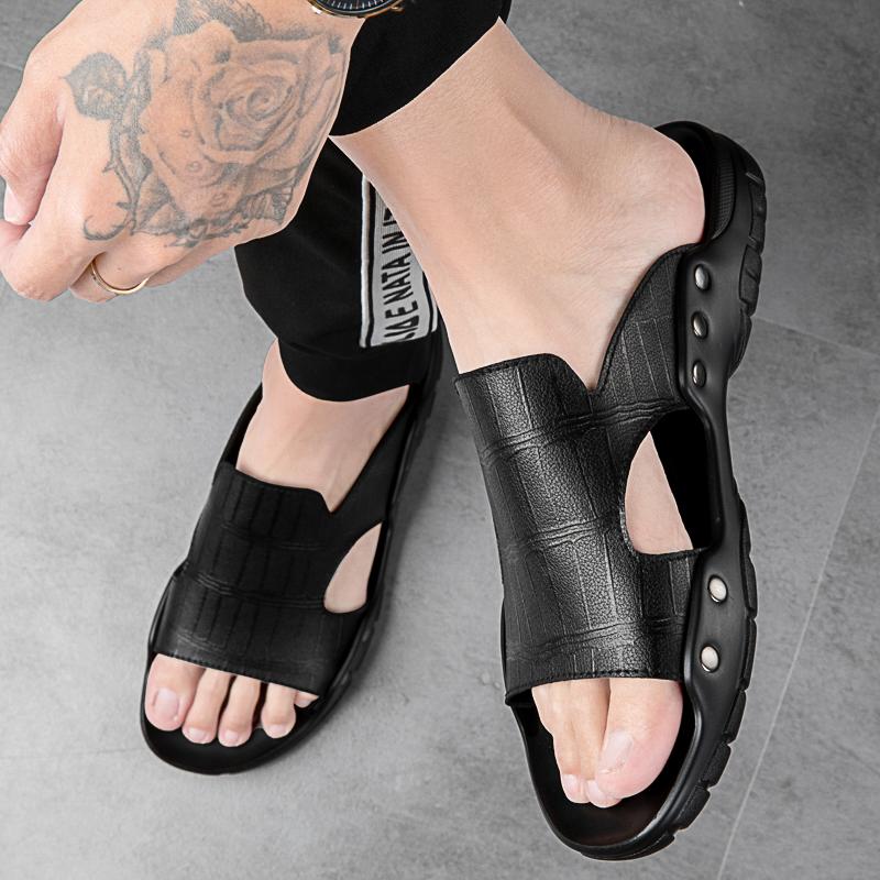 Модные летние мужские шлепанцы из натуральной кожи, большие размеры 37-52, уличные шлепанцы, мужские тапочки, повседневные шлепки, роскошные шлепанцы, мужские балетки