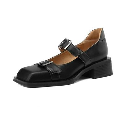 Krazing Pot, осенне-летняя обувь из натуральной кожи с квадратным носком, на среднем каблуке, серебряная металлическая пряжка, женские туфли-лодочки Мэри Джейн