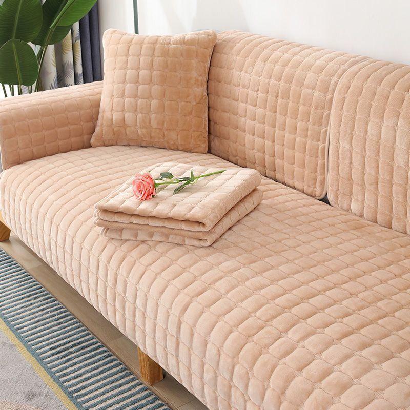 Velvet Sofa Cover Universal Plaid Plush Non-Slip Thickened Living Room Sofa Cover Warm Flannel Sofa Cushion Armrest Back Towel