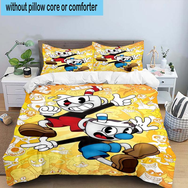 3PCS Cup-head And Mugman Adventure 3pcs Bedding,Including 3PCS Duvet Cover And 2pcs Pillowcases Perfect for Christmas,Ideal for Bedroom, Dormitory