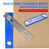 Multi-Angle Woodworking Marking Ruler 6-in-1 Foldable Alloy Depth Gauge With Bubble Level 15°-90° Adjustable Square Layout Tool