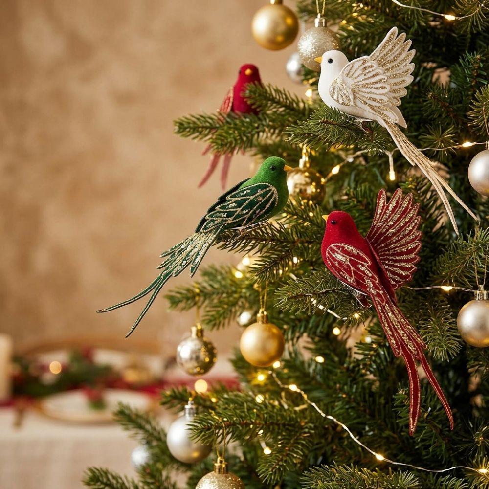 Sequin Long-Tail Glitter Christmas Bird Clip Ornament Artificial Spread-Wing Bird Wedding Festive