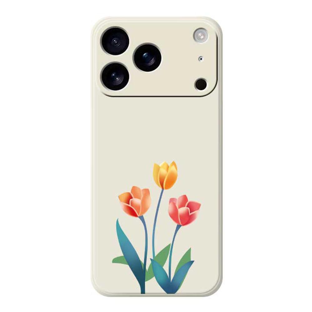 For iPhone 17 Pro Case Three Flowers Pattern Printing Straight Edge TPU Phone Back Cover