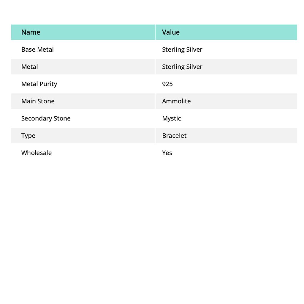 Ammolite, Mystic Handmade 925 Sterling Silver Jewelry Bracelet 7-8" D1E32