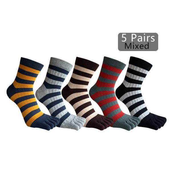 1/5 Pairs Man Short Five Finger Socks Business Cotton Striped Elastic Breathable Party Dress Gentleman Toe Happy Socks 4 Seasons
