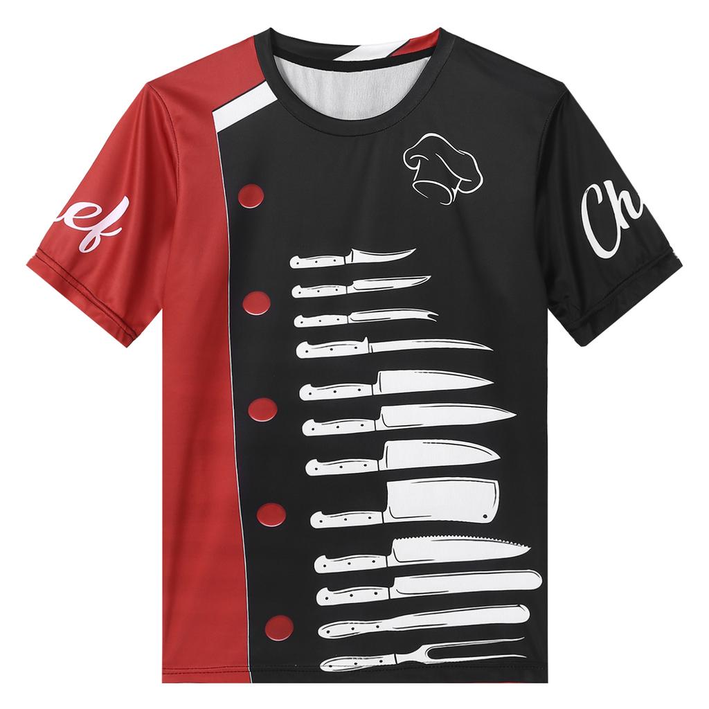 Мужская модная футболка шеф-повара с короткими рукавами и графическим принтом с круглым вырезом, ресторанная кухонная форма