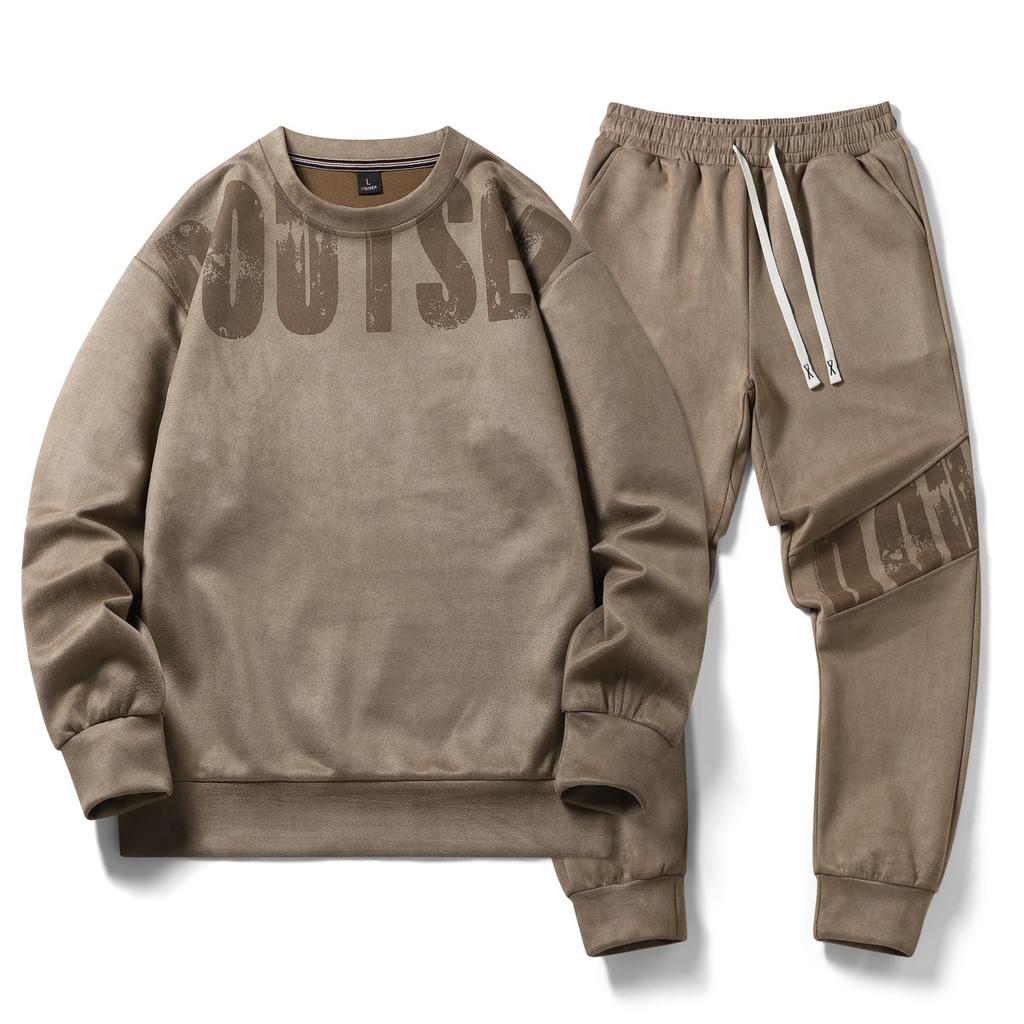 Спортивный костюм для отдыха, мужской весенне-осенний свитер с круглым вырезом, свободный комплект из двух предметов