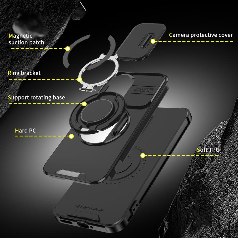 KEYSION Чехол-подставка с кольцом 360° для телефона Xiaomi POCO F7 со сдвижной защитой камеры, магнитная противоударная накладка для Redmi Turbo 4 Pro