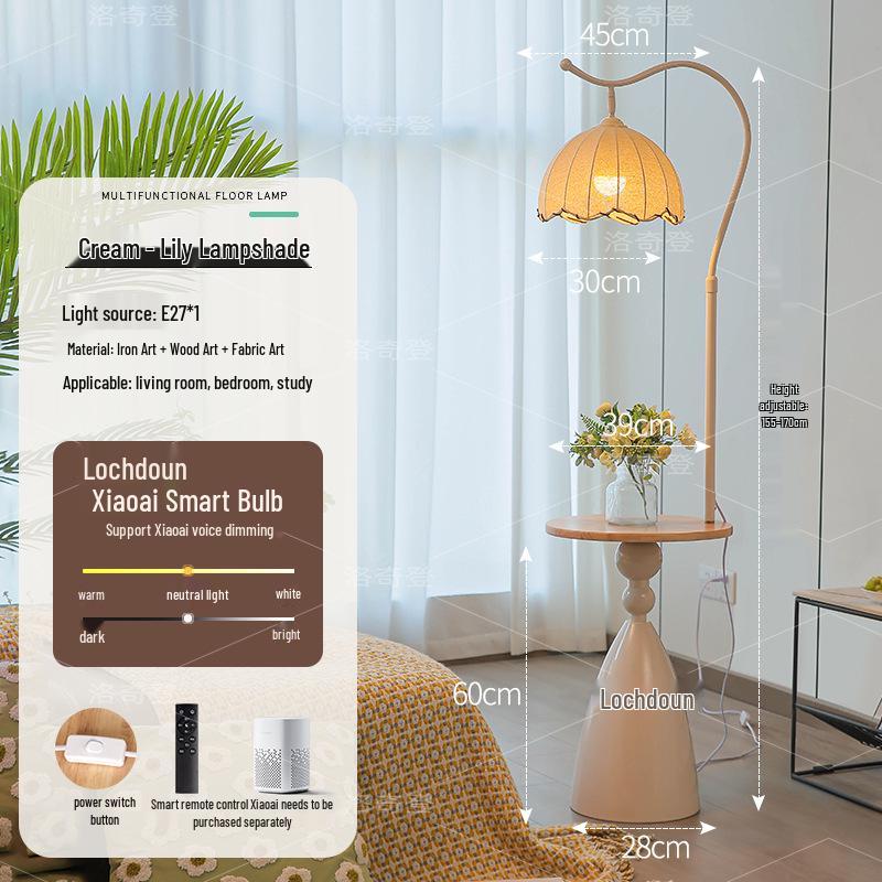 Cream Storage Shelf Floor Lamp with Ambient Light for Living Room or Bedroom