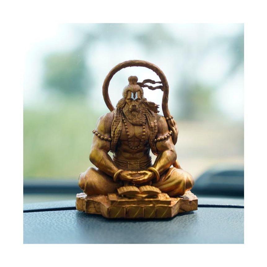 Hanuman Ji Murti Lord Bajrangbali Dhyan Mudra Meditation for Home Car Dashboard Decorative Showpiece -11 Cm (Resin, Gold)