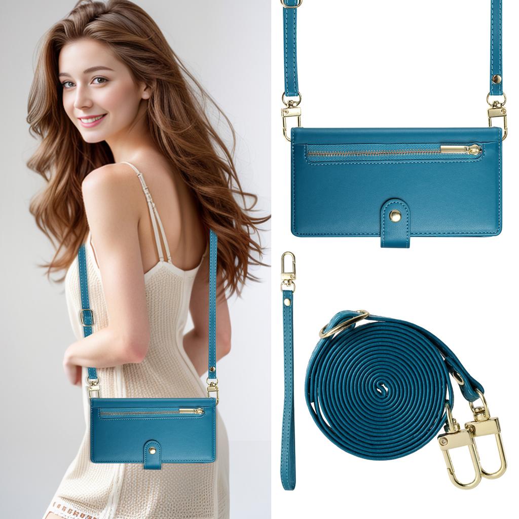 DF-011 Чехол для Google Pixel 8a Кожаный чехол для телефона с карманом на молнии, подставкой и плечевым ремнем