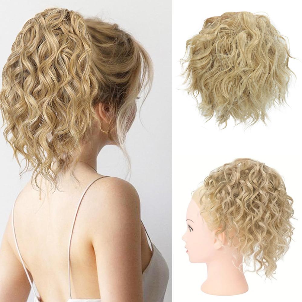 MISS WIG Синтетическая часть волос в виде грязной булочки - свободный волнистый вьющийся парик с хвостиком на шнурке для женщин
