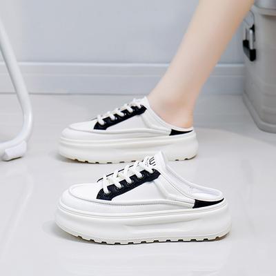 Летние новые закрытые полутапочки для улицы повседневные туфли без застежек на тонкой подошве белого цвета