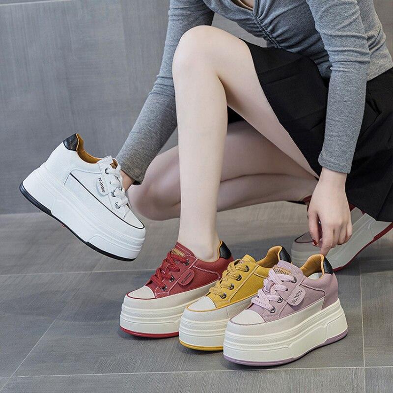 Fujin 9 см из коровьей замши из натуральной кожи, женская вулканизированная обувь на платформе, танкетка для скейтбординга, повседневная устойчивая обувь на высоком брендовом каблуке